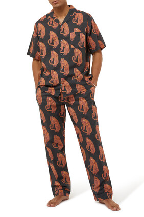Sansindo Tiger Print Black/Orange Pyjama Shirt